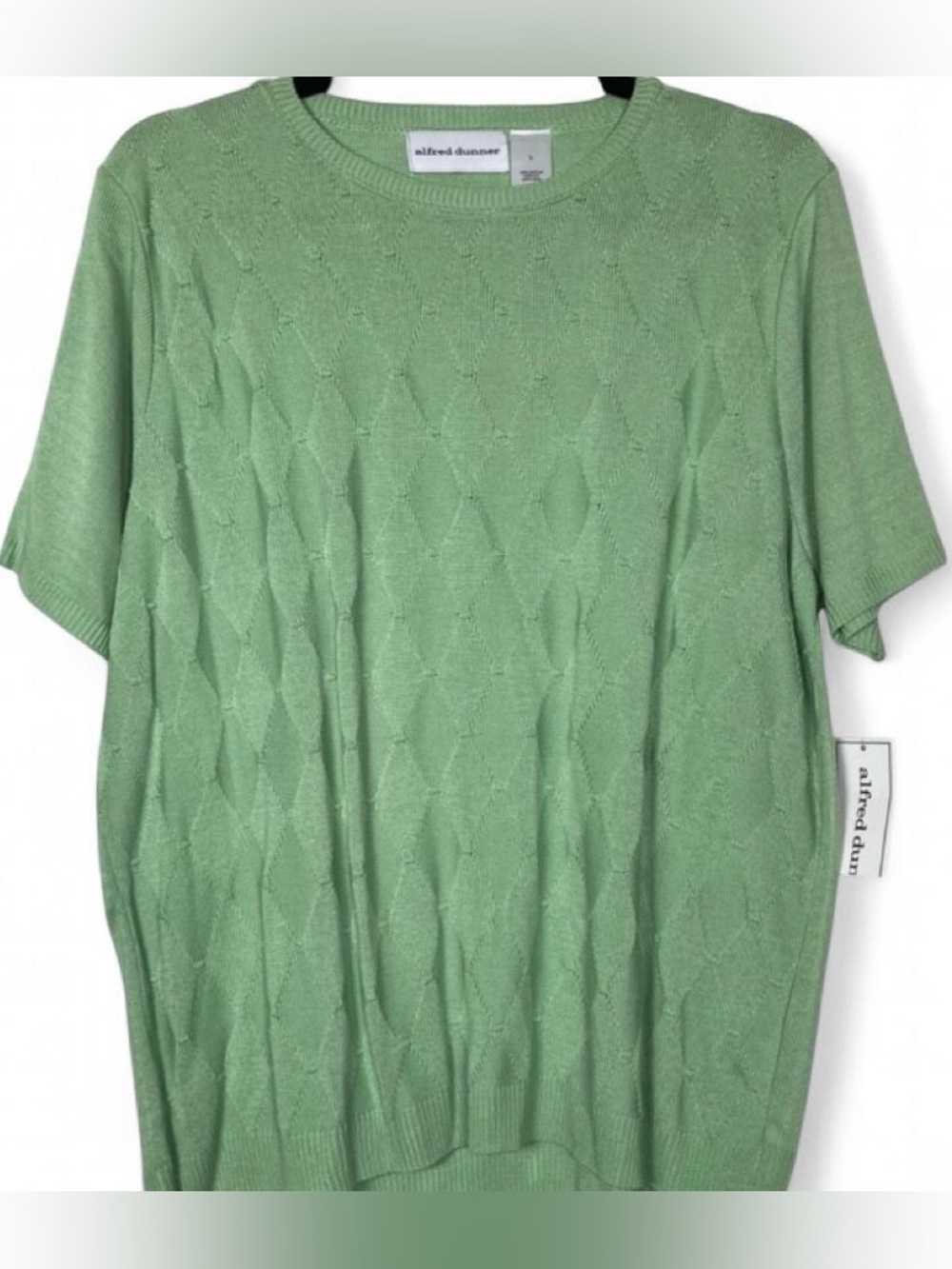 Alfred Dunner Classics Lime Green Textured Short Sleeve Knit Sweater L Coastal